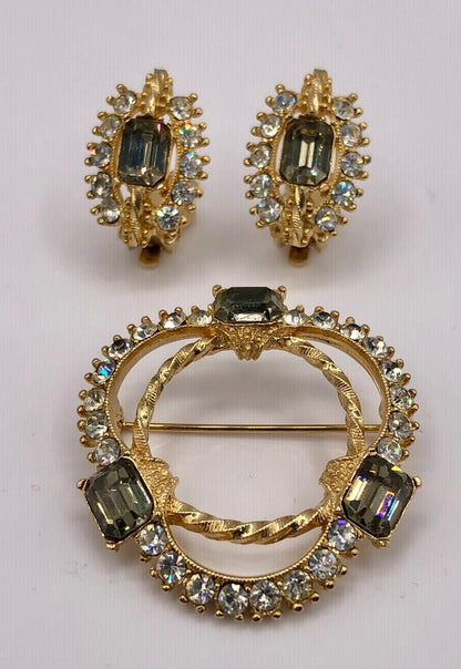Vintage 1950’s Rhinestone Brooch & Earring Set /b