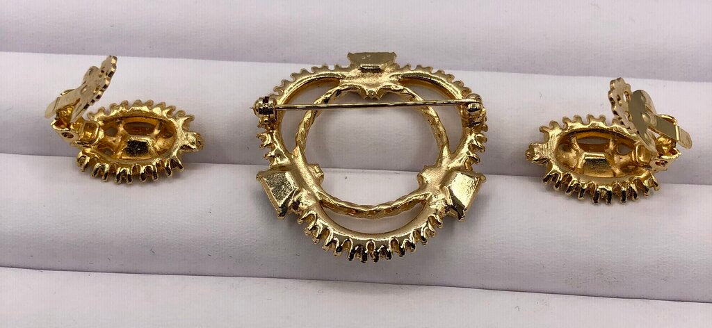 Vintage 1950’s Rhinestone Brooch & Earring Set /b