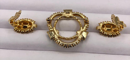 Vintage 1950’s Rhinestone Brooch & Earring Set /b