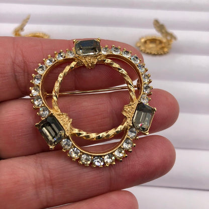 Vintage 1950’s Rhinestone Brooch & Earring Set /b