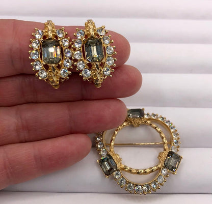 Vintage 1950’s Rhinestone Brooch & Earring Set /b