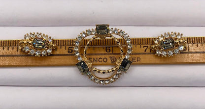 Vintage 1950’s Rhinestone Brooch & Earring Set /b
