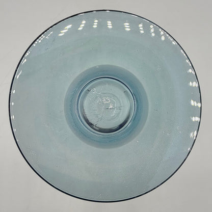 Vintage Blue Iridescent Glass Floral Etched Footed 10” Vase /cb