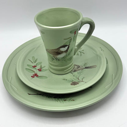 Portfolio by Pfaltzgraff Winterwood Green 3 Piece Buffet Set Mug Salad Plate Dinner Plate /cb