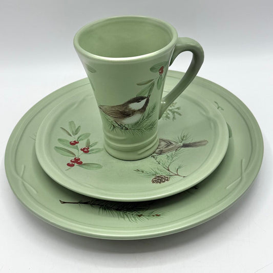 Portfolio by Pfaltzgraff Winterwood Green 3 Piece Buffet Set Mug Salad Plate Dinner Plate /cb