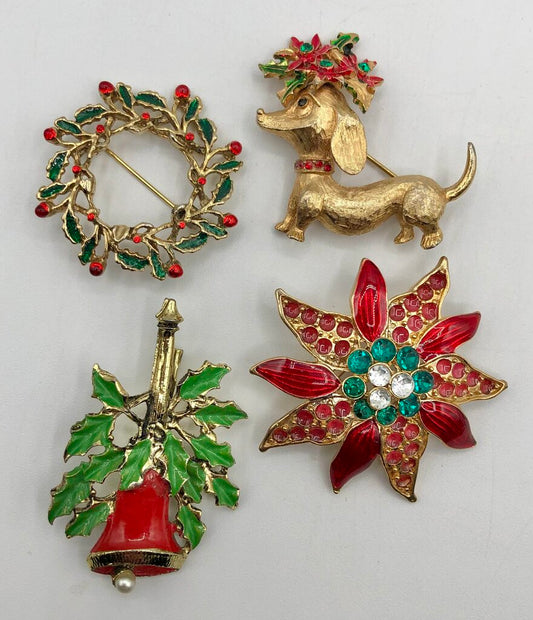 Vintage Lot of 4 Xmas Brooches ~ Mylu/ etc. /b