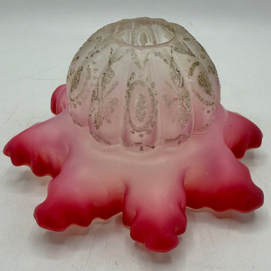 Antique Pink Frosted Etched Satin Glass Ruffle Lamp Shades 1 1/8” Fitter /cb