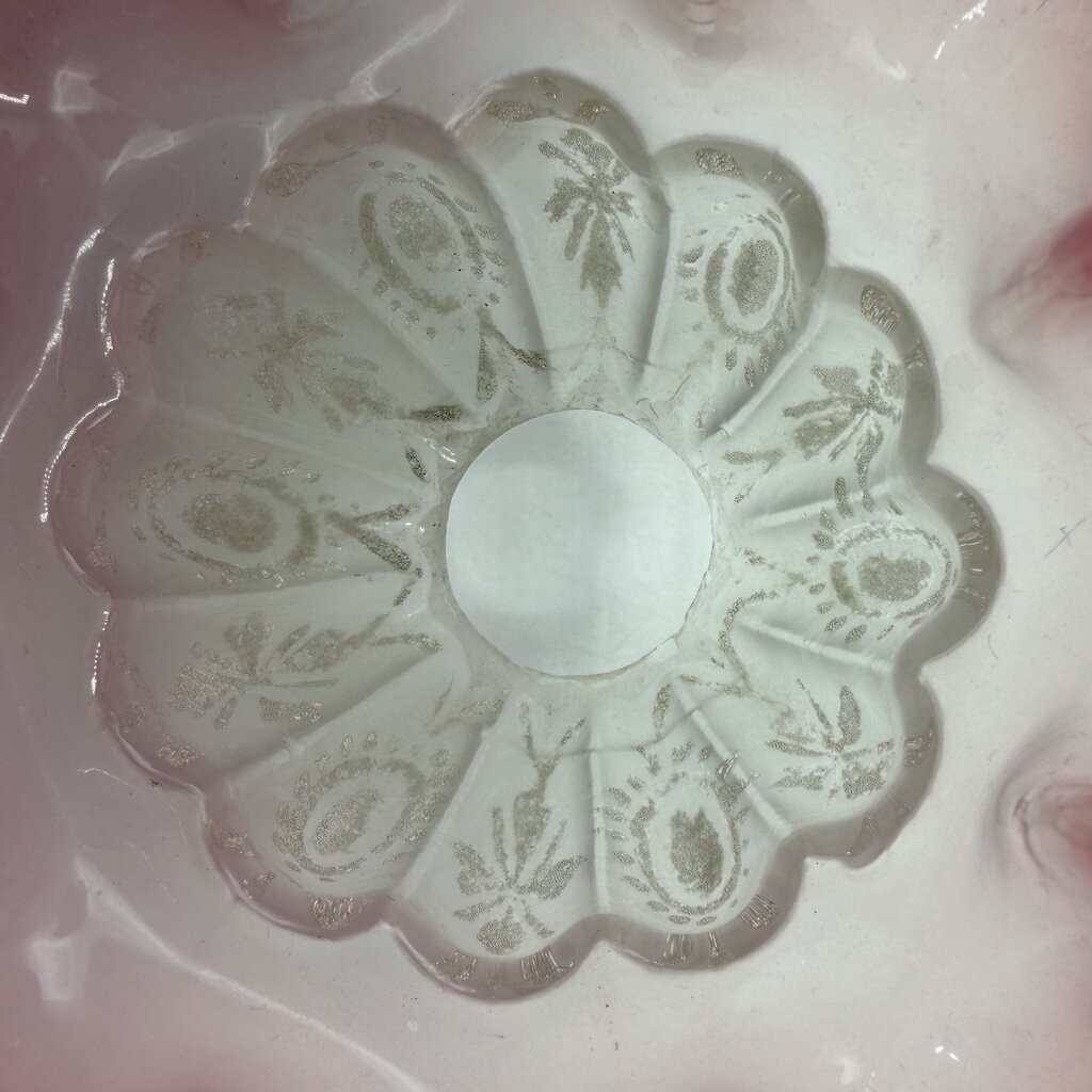 Antique Pink Frosted Etched Satin Glass Ruffle Lamp Shades 1 1/8” Fitter /cb