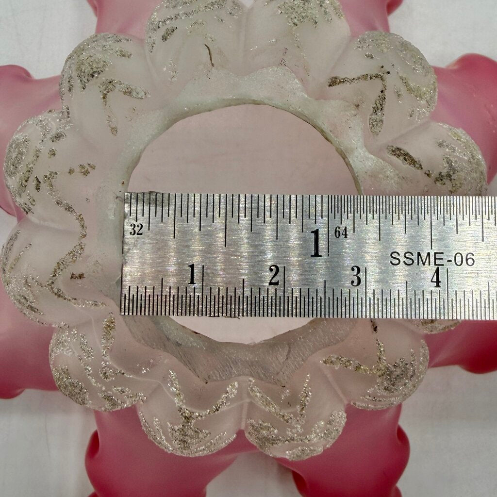 Antique Pink Frosted Etched Satin Glass Ruffle Lamp Shades 1 1/8” Fitter /cb