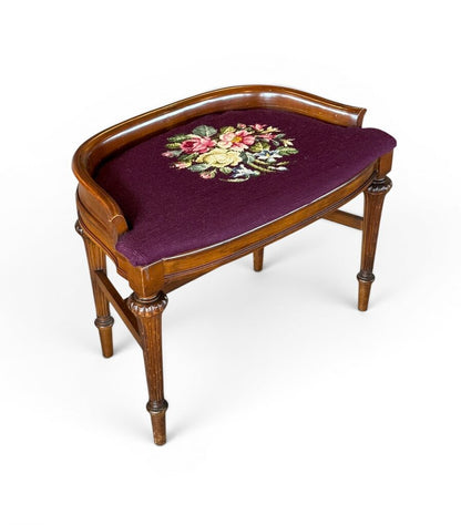 Floral Needlepoint Dark Purple Stool