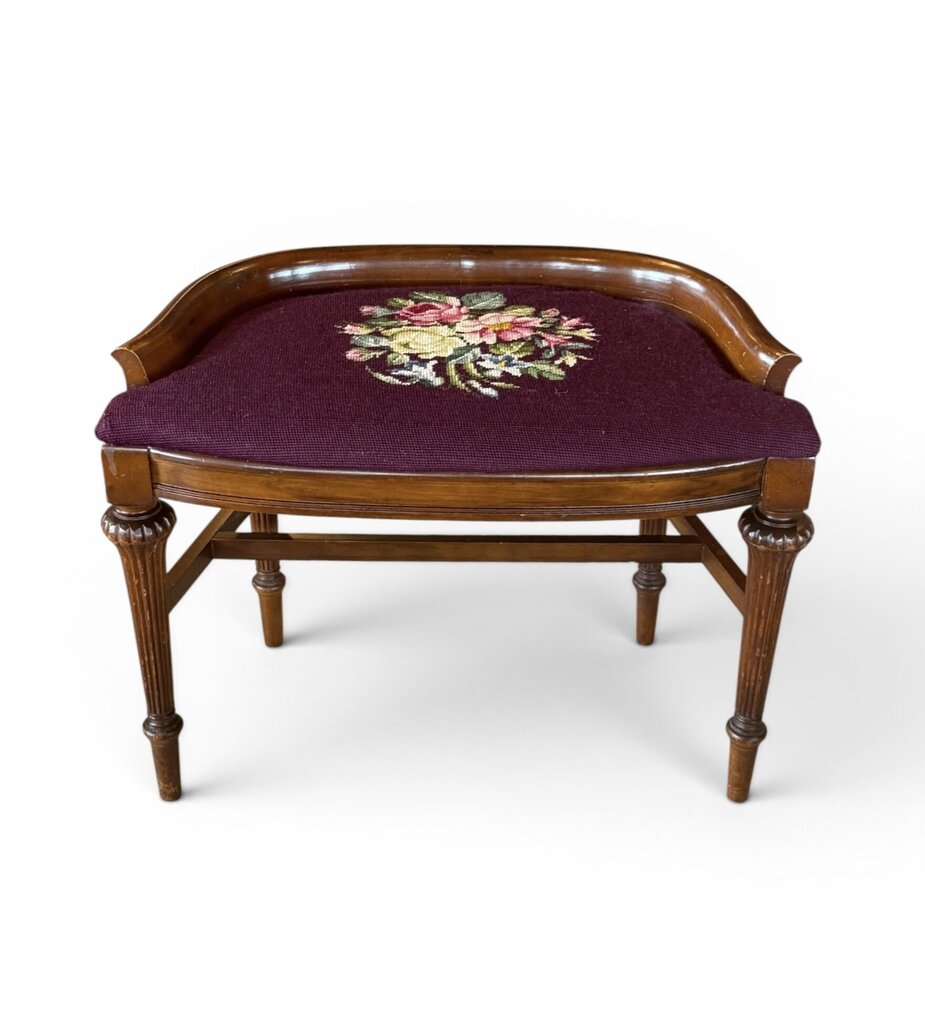 Floral Needlepoint Dark Purple Stool