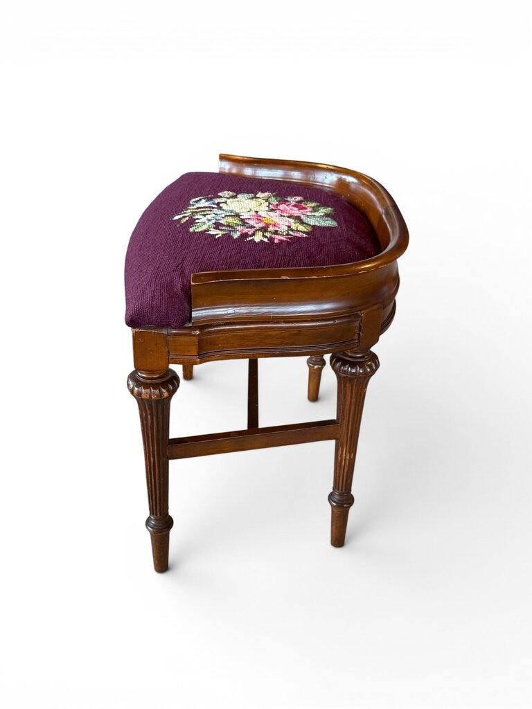Floral Needlepoint Dark Purple Stool