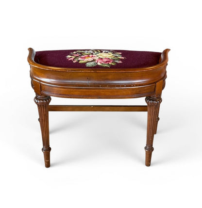Floral Needlepoint Dark Purple Stool