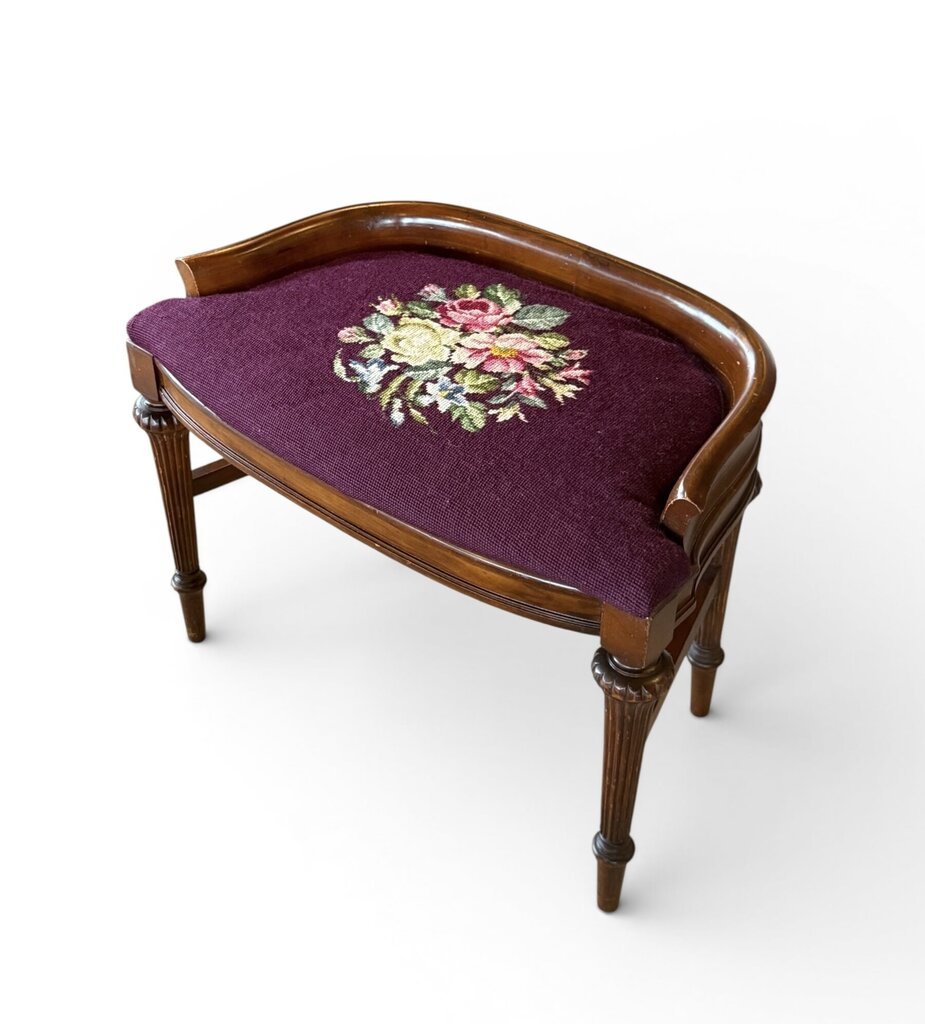 Floral Needlepoint Dark Purple Stool