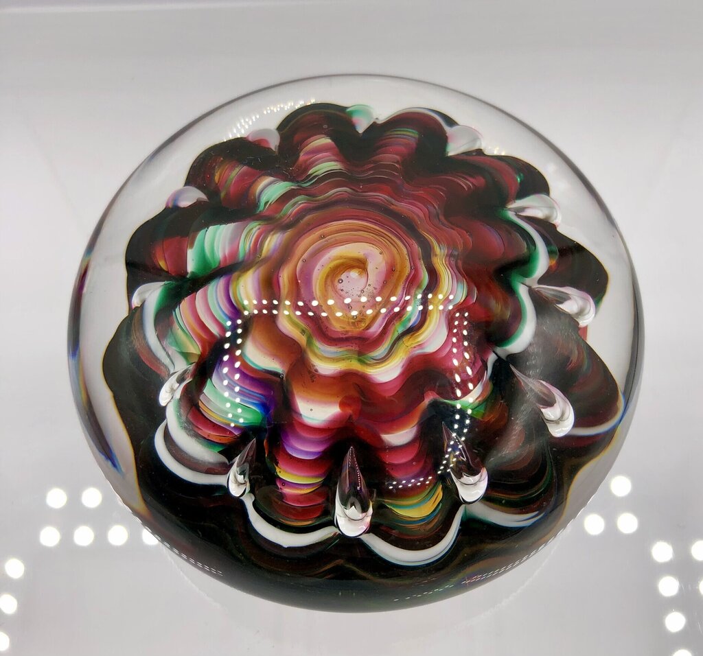 Vtg Artisan Blown Glass Crimped Ribbon/ Urchin Paperweight /b
