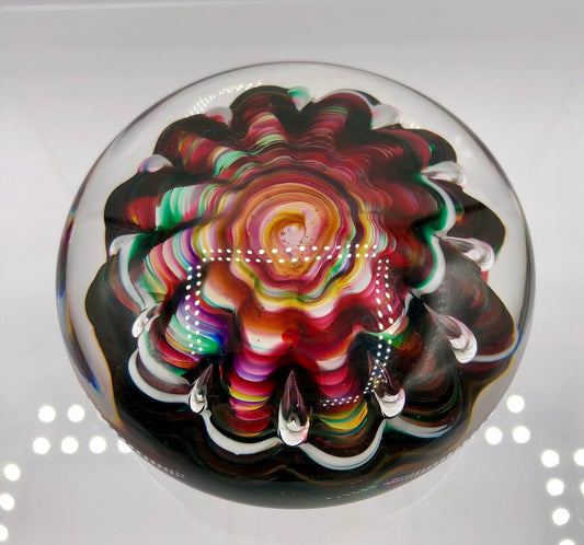 Vtg Artisan Blown Glass Crimped Ribbon/ Urchin Paperweight /b