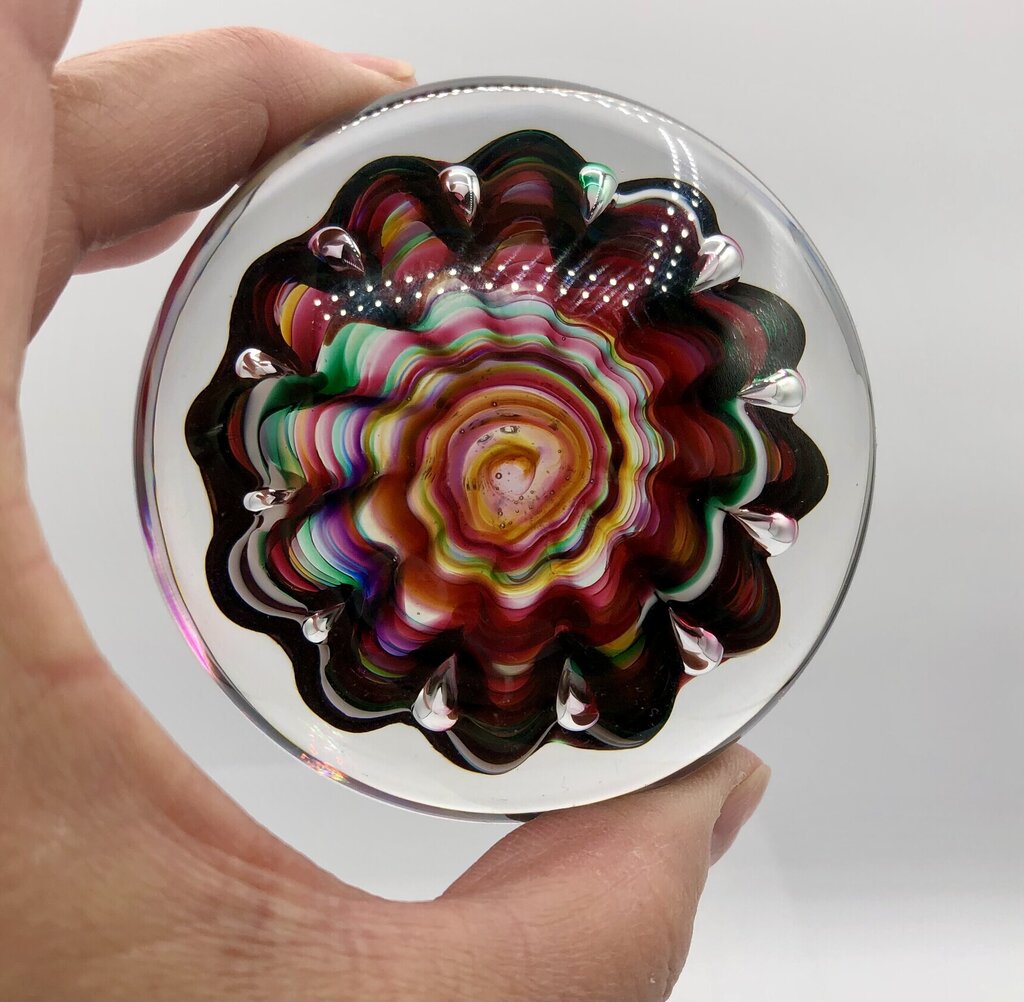 Vtg Artisan Blown Glass Crimped Ribbon/ Urchin Paperweight /b