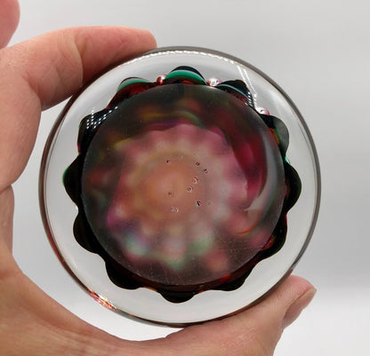 Vtg Artisan Blown Glass Crimped Ribbon/ Urchin Paperweight /b
