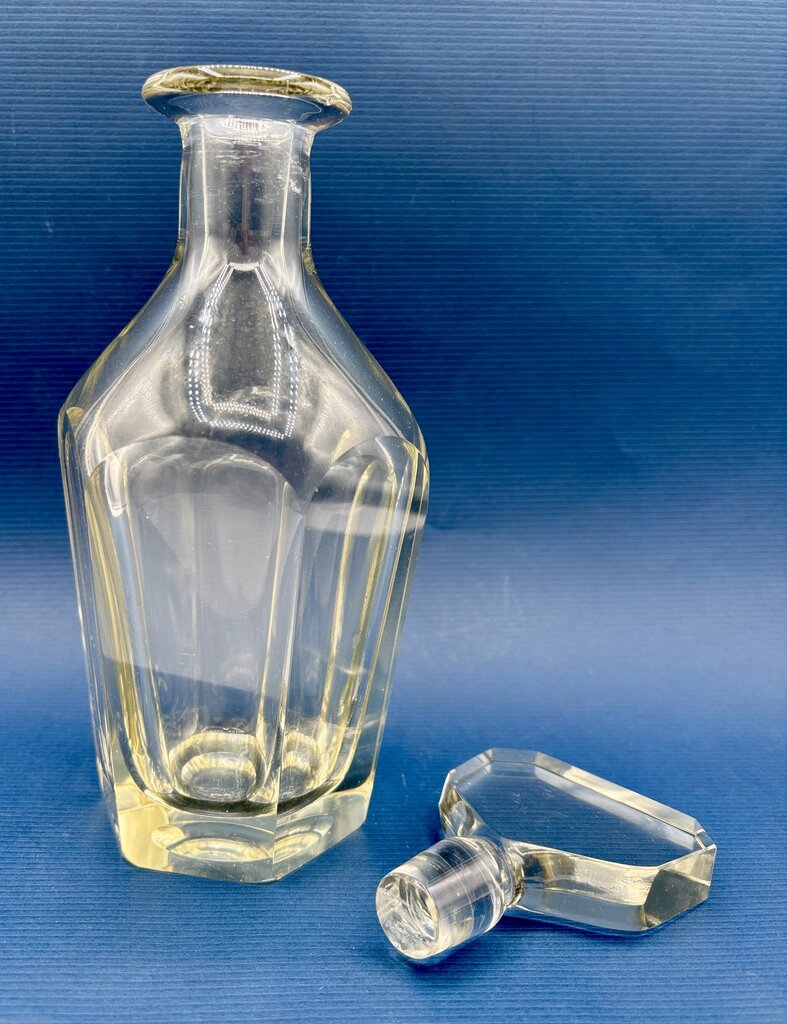 Mouth Blown Panel Cut Decanter 10.5 “ with Stopper /j