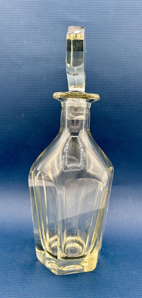 Mouth Blown Panel Cut Decanter 10.5 “ with Stopper /j
