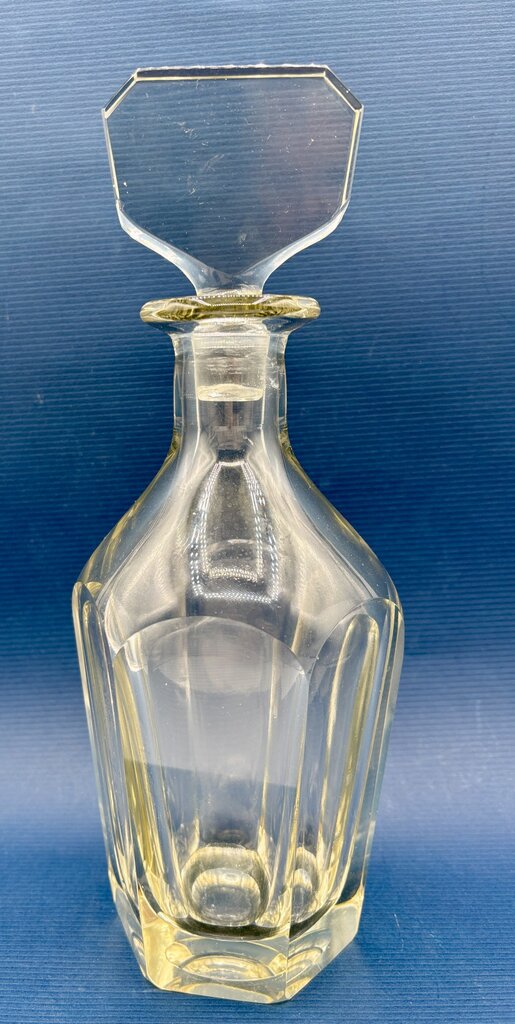 Mouth Blown Panel Cut Decanter 10.5 “ with Stopper /j