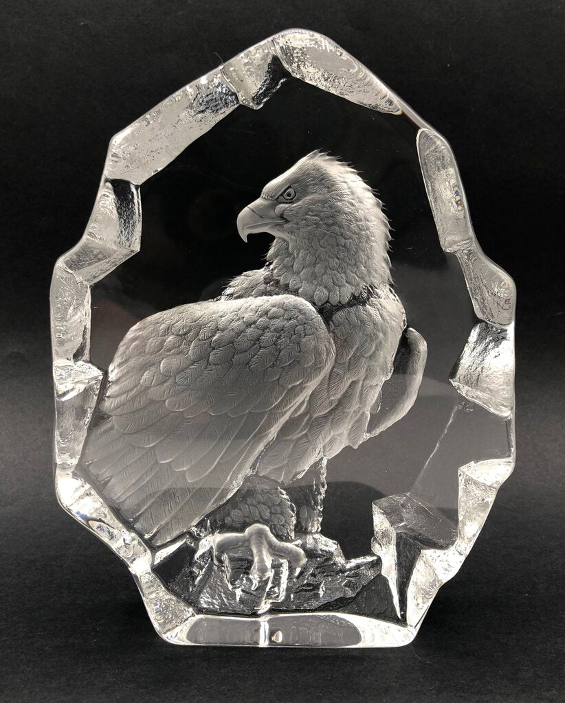Signed Mats Jonasson Bald Eagle Lead Crystal Sculpture /b
