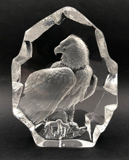 Signed Mats Jonasson Bald Eagle Lead Crystal Sculpture /b