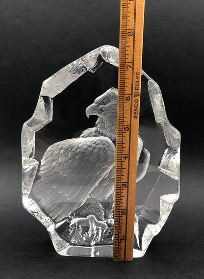 Signed Mats Jonasson Bald Eagle Lead Crystal Sculpture /b