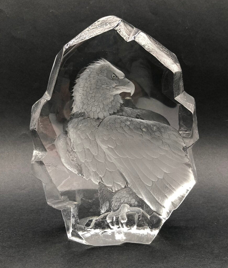 Signed Mats Jonasson Bald Eagle Lead Crystal Sculpture /b