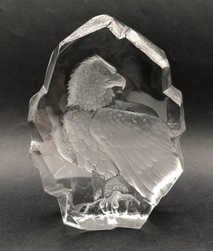Signed Mats Jonasson Bald Eagle Lead Crystal Sculpture /b