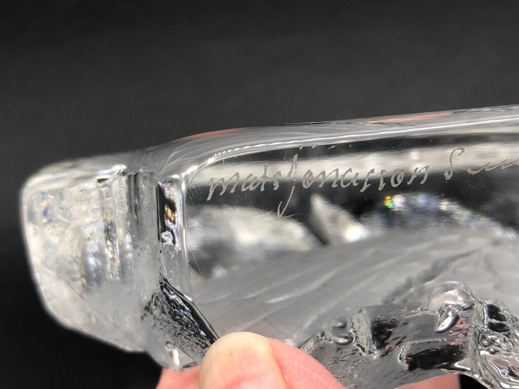 Signed Mats Jonasson Bald Eagle Lead Crystal Sculpture /b