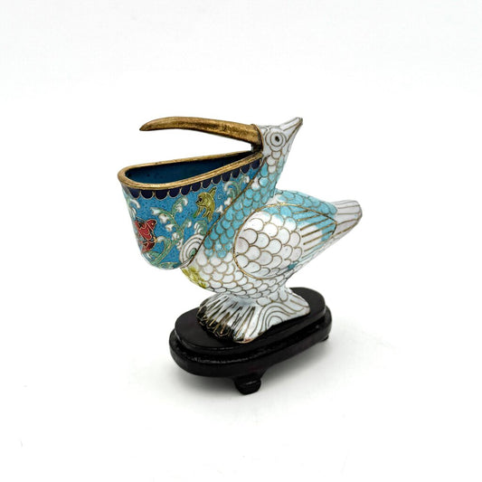 VTG Chinese Cloisonne Pelican Figurine With Base