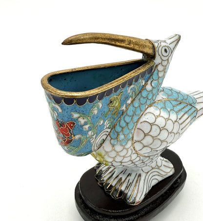 VTG Chinese Cloisonne Pelican Figurine With Base