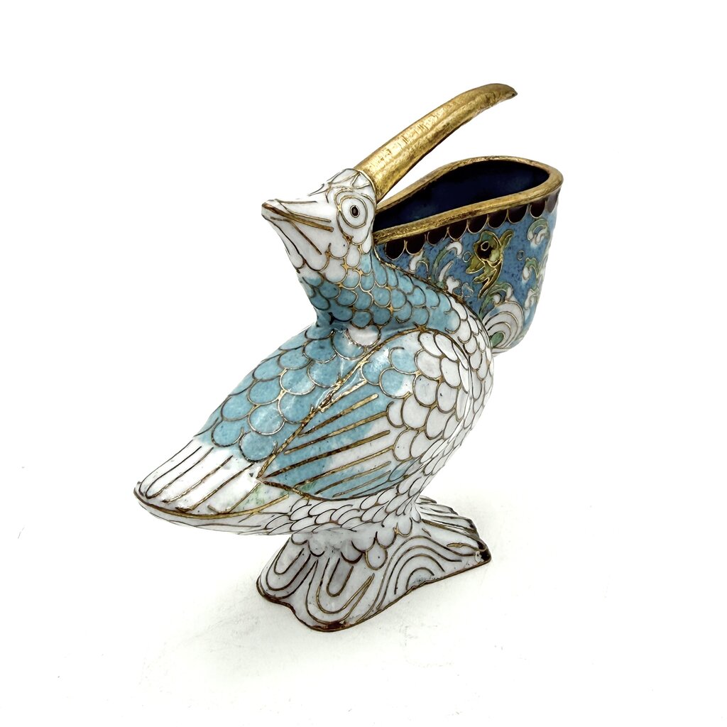 VTG Chinese Cloisonne Pelican Figurine With Base