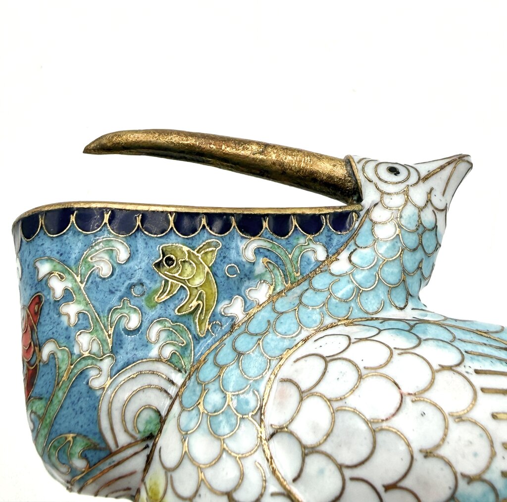 VTG Chinese Cloisonne Pelican Figurine With Base