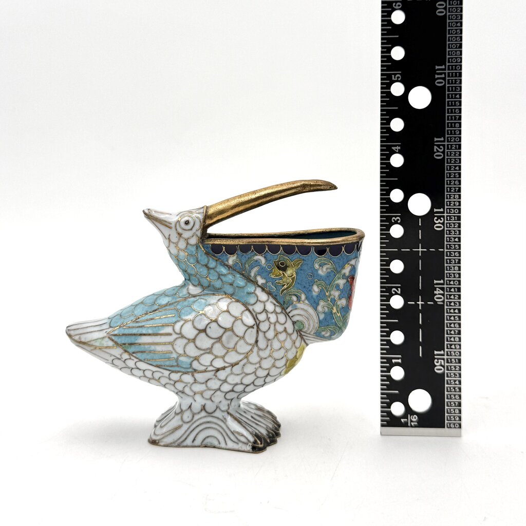 VTG Chinese Cloisonne Pelican Figurine With Base