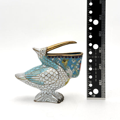 VTG Chinese Cloisonne Pelican Figurine With Base