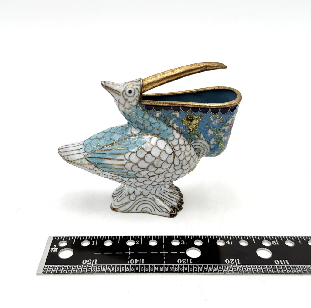 VTG Chinese Cloisonne Pelican Figurine With Base