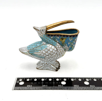 VTG Chinese Cloisonne Pelican Figurine With Base