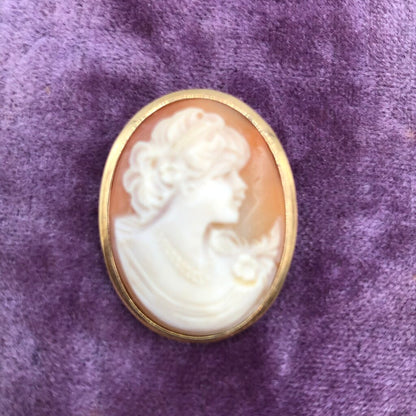 Vintage 585 14K Yellow Gold & Shell Cameo Pendant Brooch /b