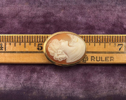 Vintage 585 14K Yellow Gold & Shell Cameo Pendant Brooch /b