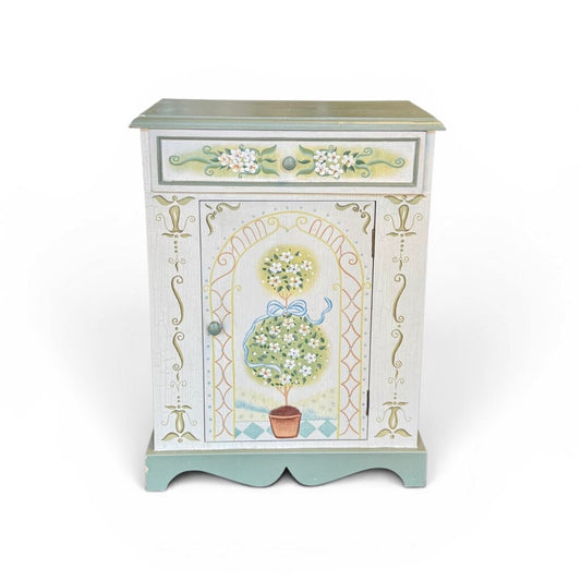 Hand Painted Small Cabinet & Matching Mirror Set