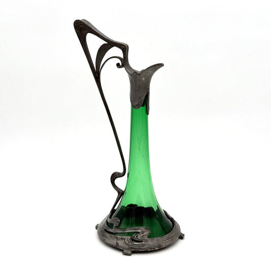 Antique Art Nouveau WMF Claret Green And Pewter Jug