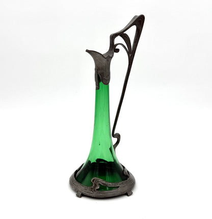 Antique Art Nouveau WMF Claret Green And Pewter Jug