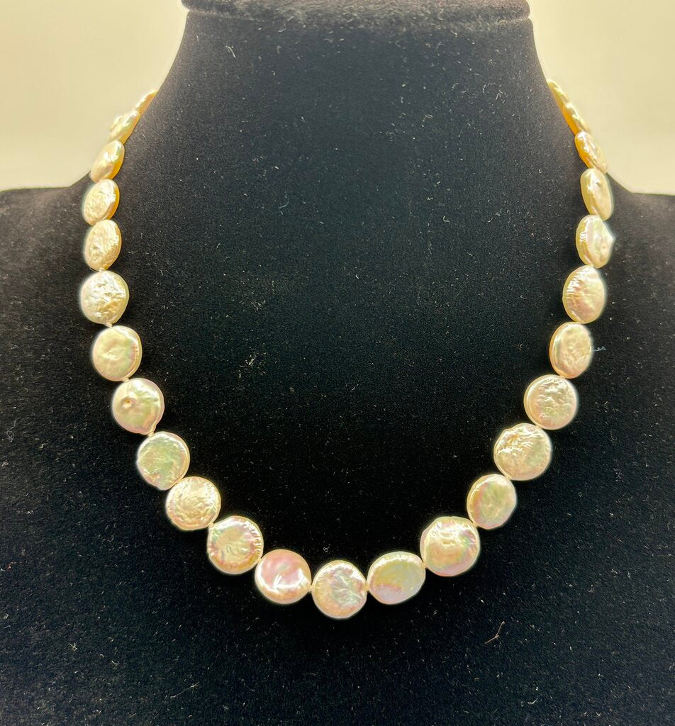 Flat Baroque Coin Pearl Necklace 17” /j