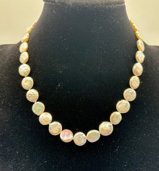 Flat Baroque Coin Pearl Necklace 17” /j