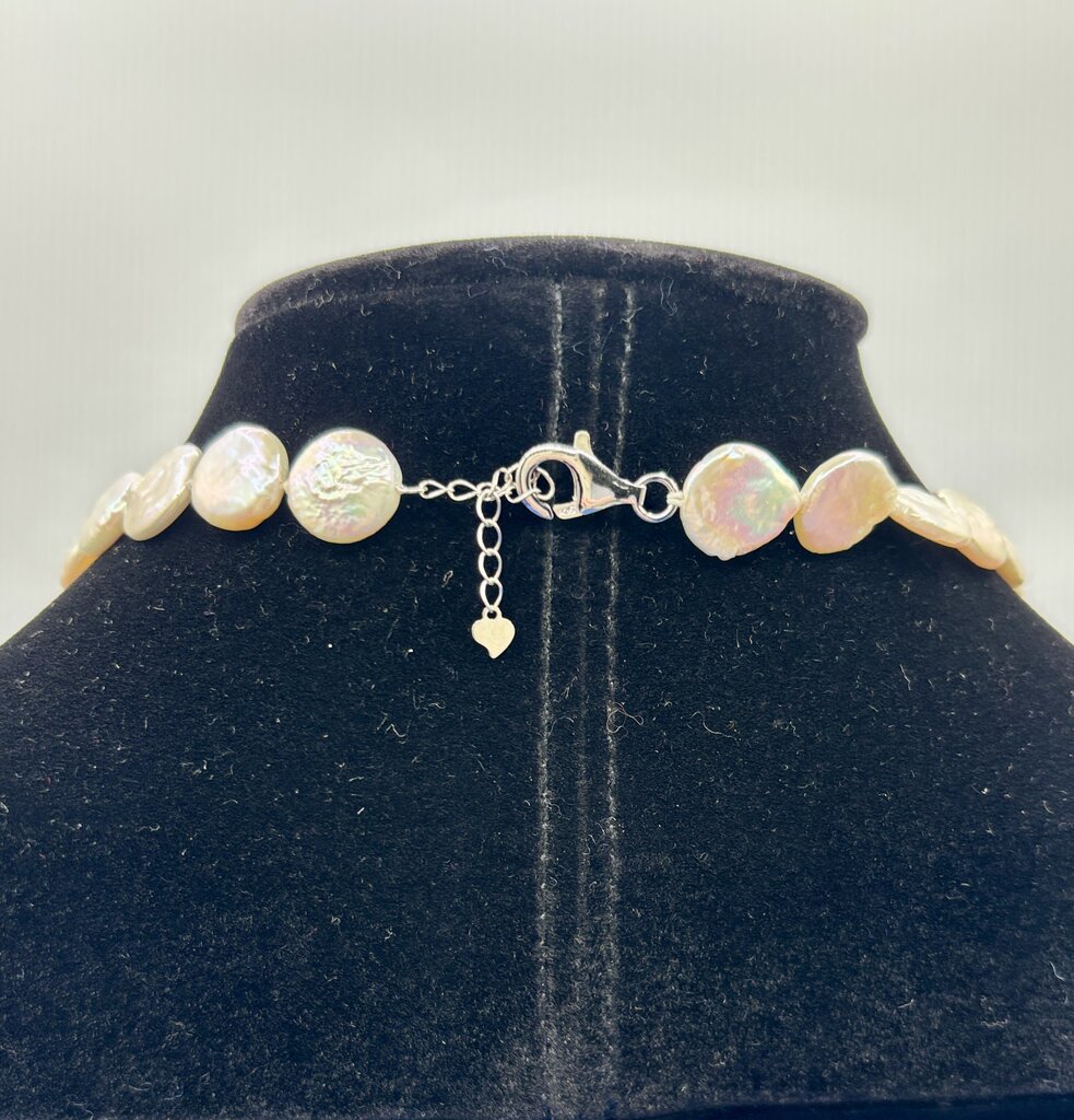 Flat Baroque Coin Pearl Necklace 17” /j
