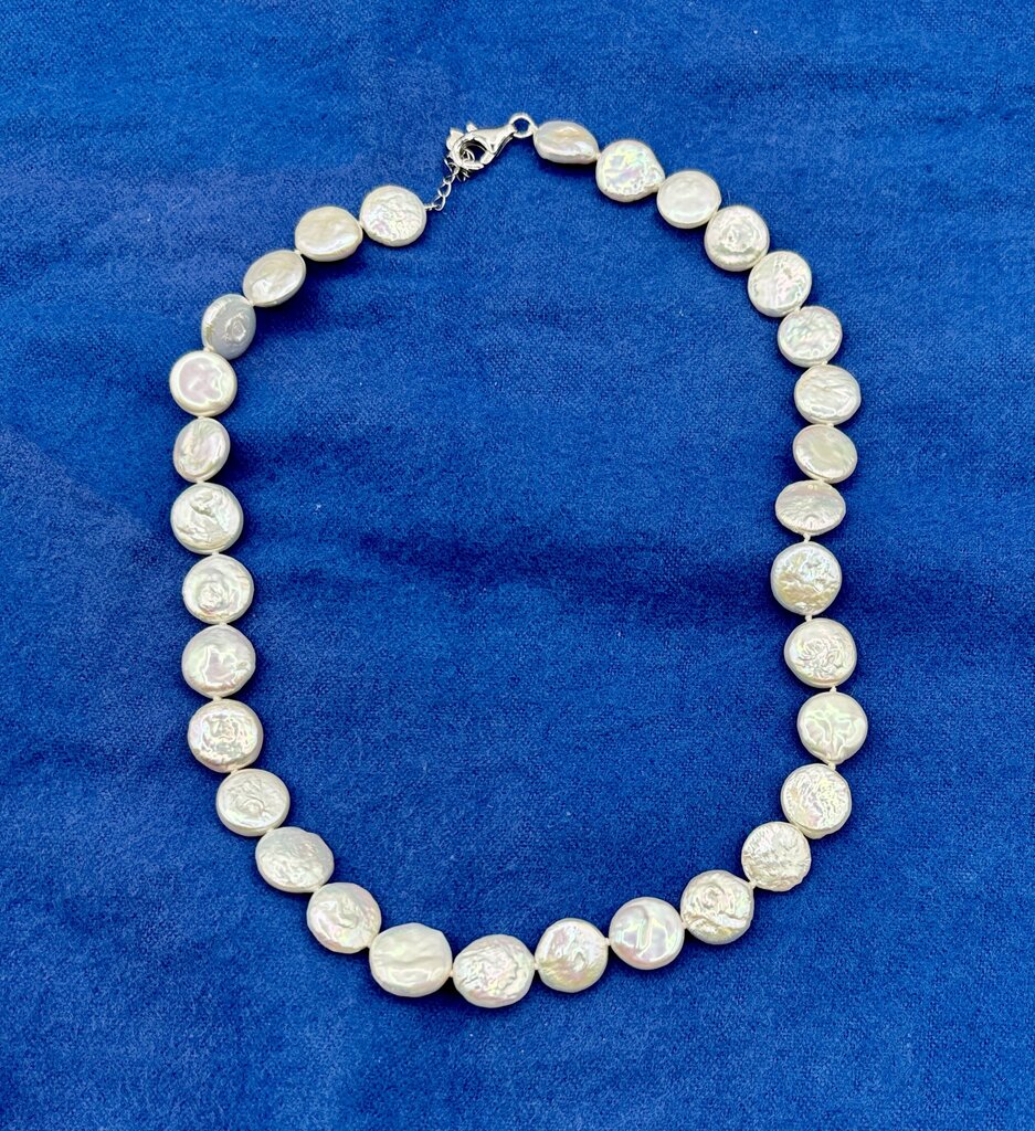 Flat Baroque Coin Pearl Necklace 17” /j