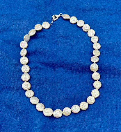 Flat Baroque Coin Pearl Necklace 17” /j