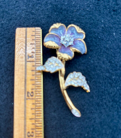 Pair of Vtg. Nolan Miller Brooches Enamel and Crystal Flower /j